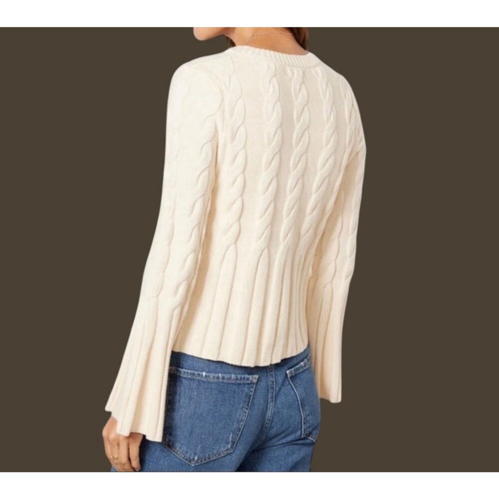 Evereve McKinnon Bell Sleeve Cable Sweater Cropped Ivory Sz S Womens 34" Bust